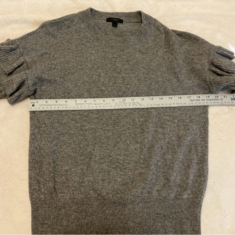 J. Crew Gray Ruffle Sleeve Sweater
